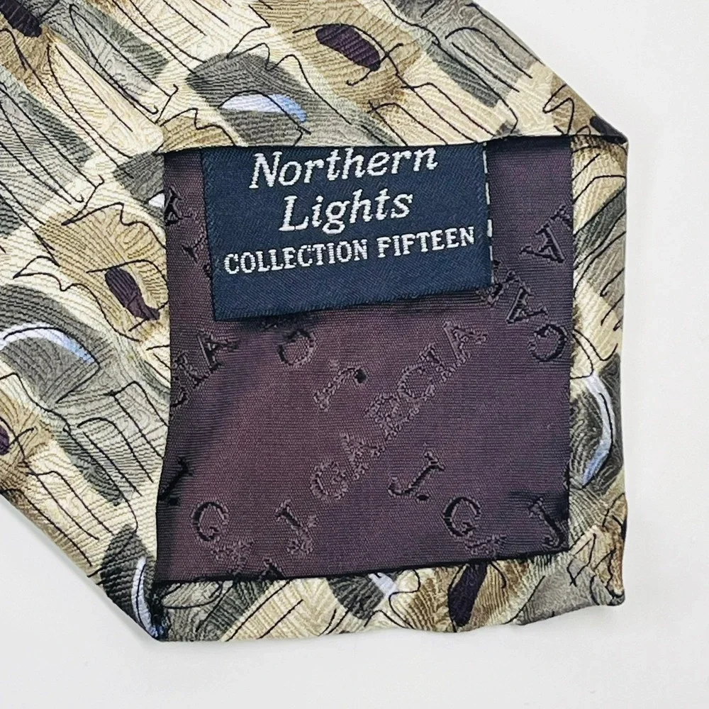 J. Garcia Necktie Mens OS Tan Abstract Northern Lights Silk Vintage 90s Art Tie‎